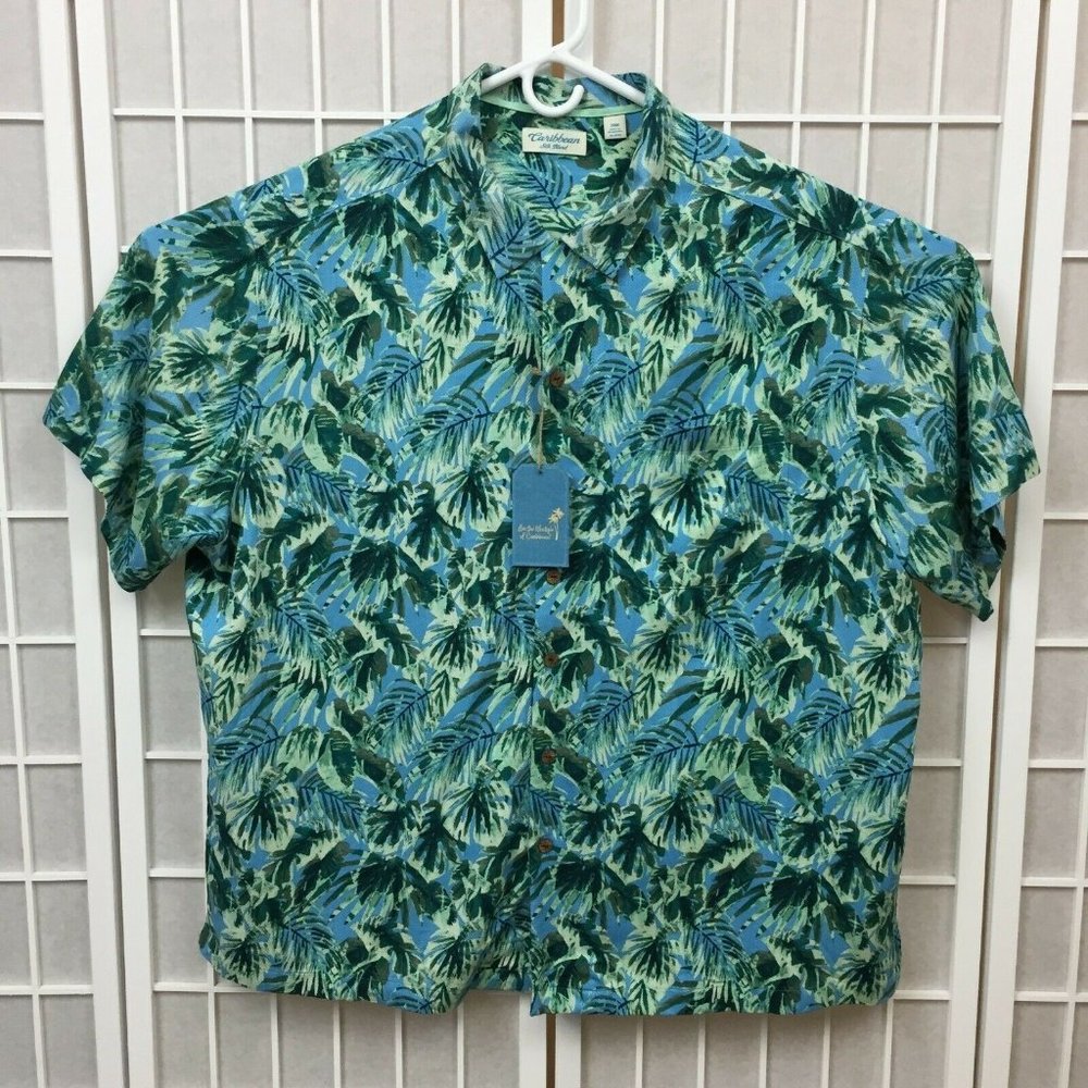 Caribbean Roundtree & Yorke Hawaiian Shirt Men's Size XL Tropical Turquoise NWT